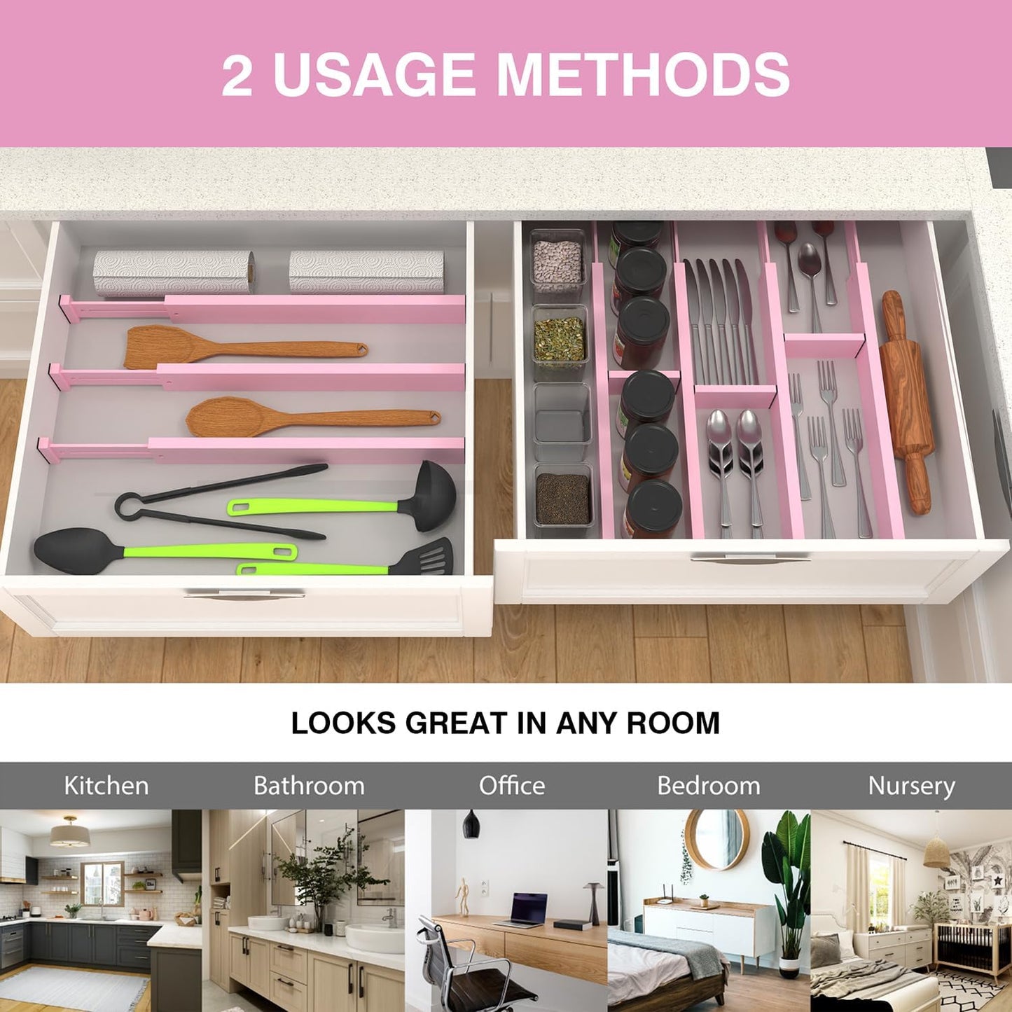 ANTOWIN Bamboo Drawer Dividers Organizers, Drawer Separators Splitter,17-22 inches Long Adjustable Spring-loaded Organizer for Large Utensil, Clothes, Tools Drawers(yellow)