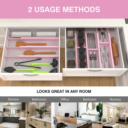 ANTOWIN Bamboo Drawer Dividers Organizers, Drawer Separators Splitter,17-22 inches Long Adjustable Spring-loaded Organizer for Large Utensil, Clothes, Tools Drawers(yellow)