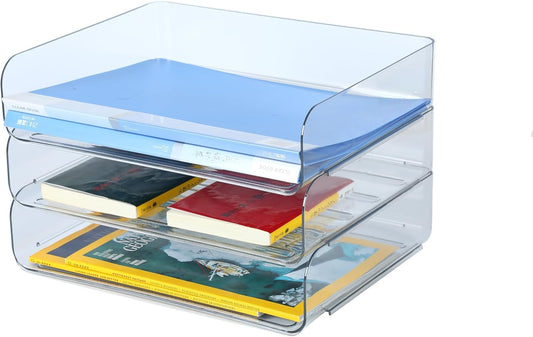 3 Tiers Stackable A4 Paper Trays, Office Desk File Holder, Tidy File Document Letter Book Paper Organizer (3 Tiers,Clear)