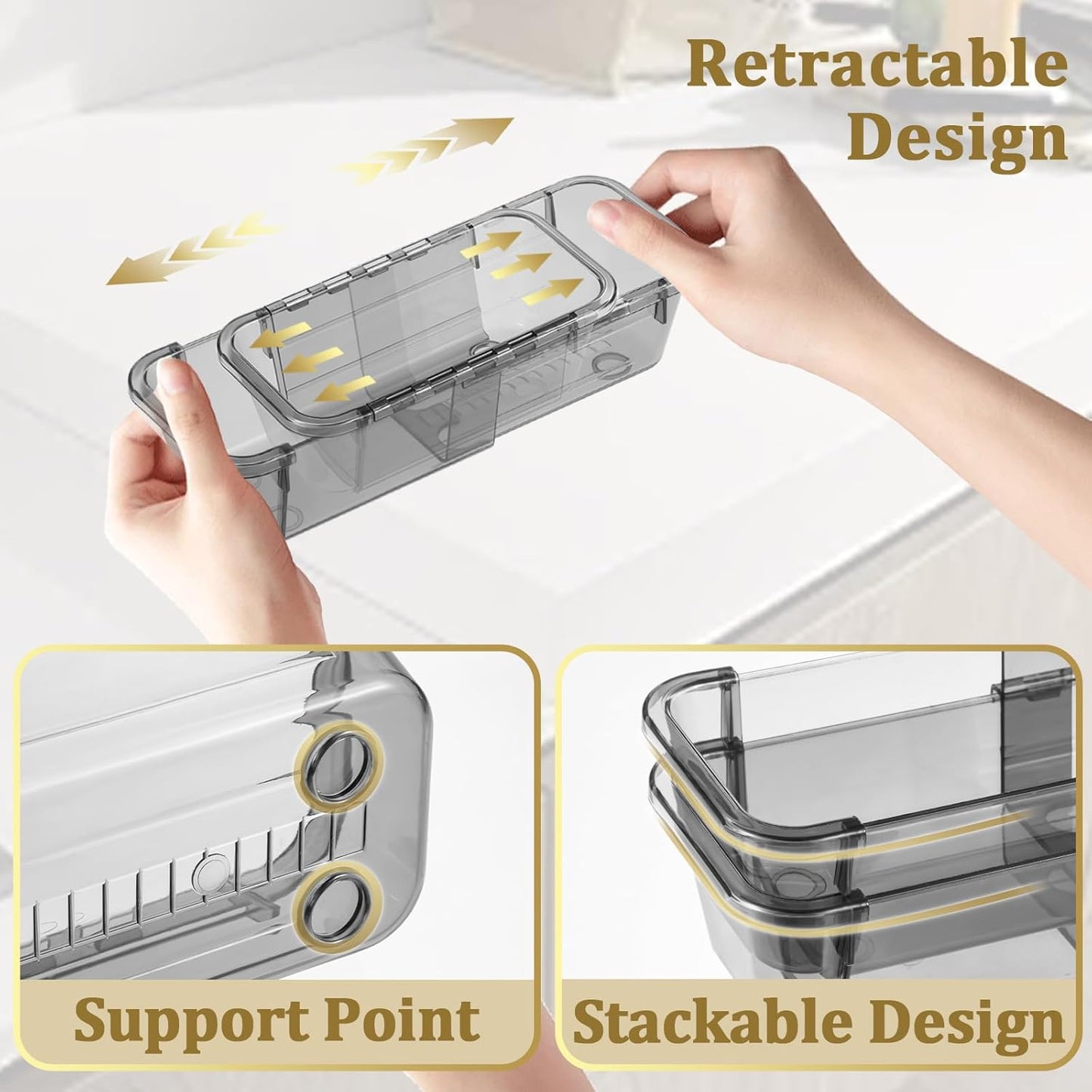14 Pcs Adjustable Clear Drawer Organizer, Extendable Vanity Storage Bins, Desk Drawer Organizer Set for Makeup, Cosmetics, Bedroom, and Gadgets, Purple