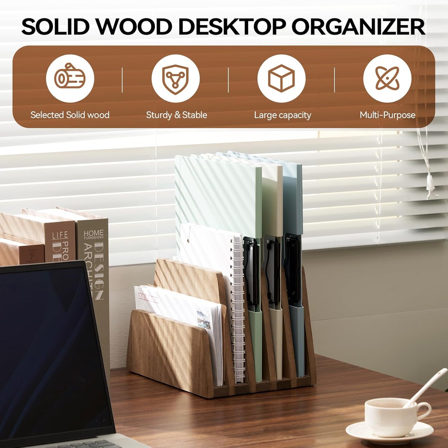 KIRIGEN Desktop File Document Holder Stand 7 Slots Mail Paper Organizer Desk Sorter Holder for File Document Organizer Stand for Home Office Natural (7KWJJ-NA)