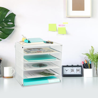 EASEPRES 3 Tier Mesh Desk Organizer Tray, File Paper Letter Folder Holder Desktop Paper Sorter Mail Organization Rack Storage Accessories, for Office Home School Classroom, Black