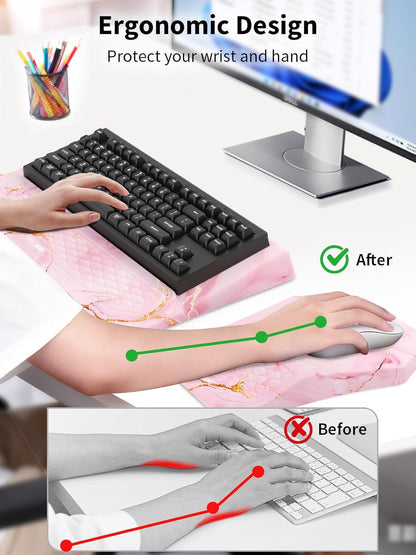 3-in-1 Ergonomic Keyboard Stand with Wrist Rest & Mouse Pad Set, Comfy Keyboard Riser Holder Soft Mousepad with Massage Design, Memory Foam and Non-Slip PU Base for Pain Relief, Black