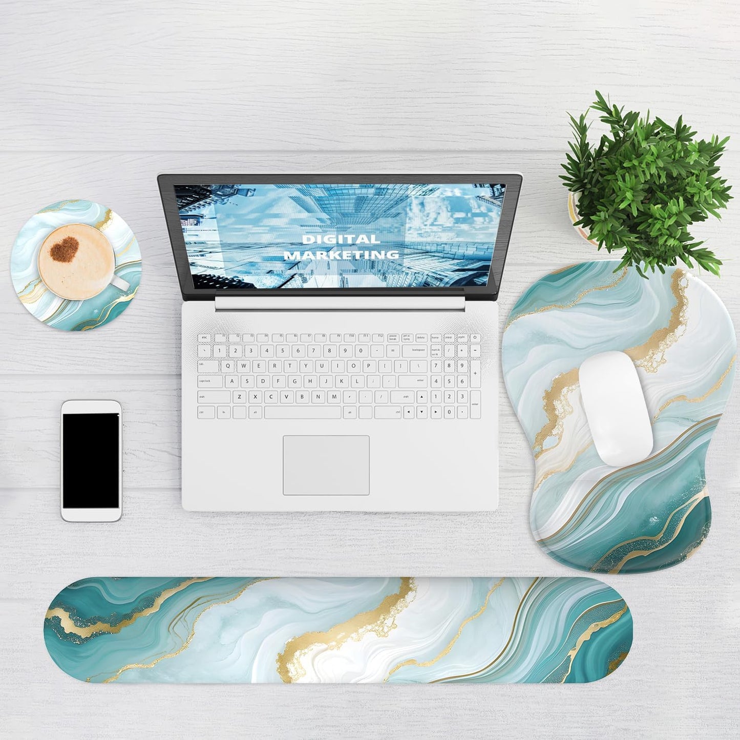 Ergonomic Mouse Pad with Wrist Rest and Keyboard Wrist Rest, Black Mousepad and Wrist Rest for Computer Keyboard, Pain Relief, Non-Slip PU Base, Gel Mouse Pad with Wrist Support for Gaming, Office