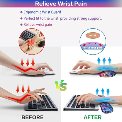 Desk Mat, Large Gaming Mouse Pad with Wrist Rest, 4in1 XXL Mousepad+Keyboard Wrist Rest+Mouse Pad Wrist Support+Cup Coaster Set Ergonomic Floral Computer Desk Arm Wrist for Decor Home Office Women
