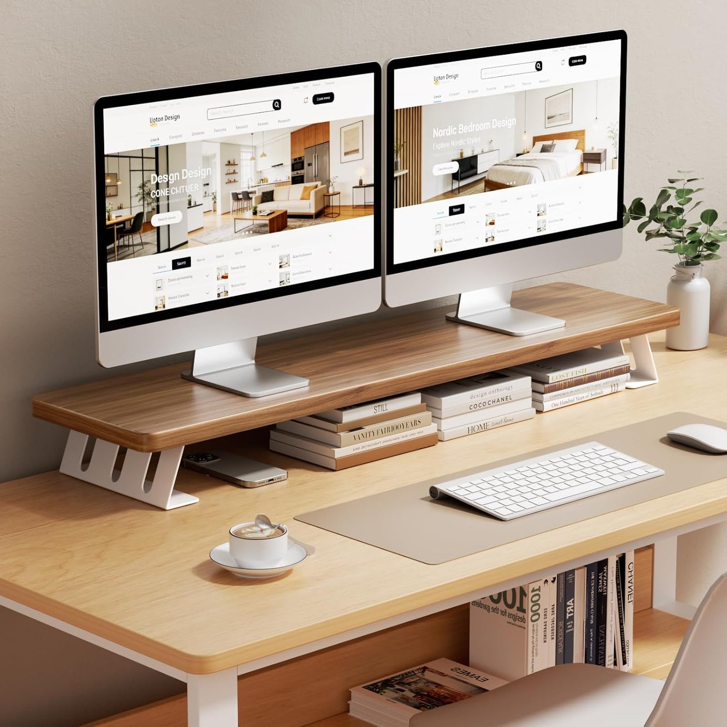 Monitor Stand Riser, 39 Inch Large Wood Monitor Stands for 2 Monitors