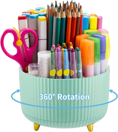 Marbrasse Desk Organizer, 360-Degree Rotating Pen Holder, Desk Organizers and Accessories with 5 Compartments Pencil Holder, Art Supply Storage Box Caddy for Office, Home（White）