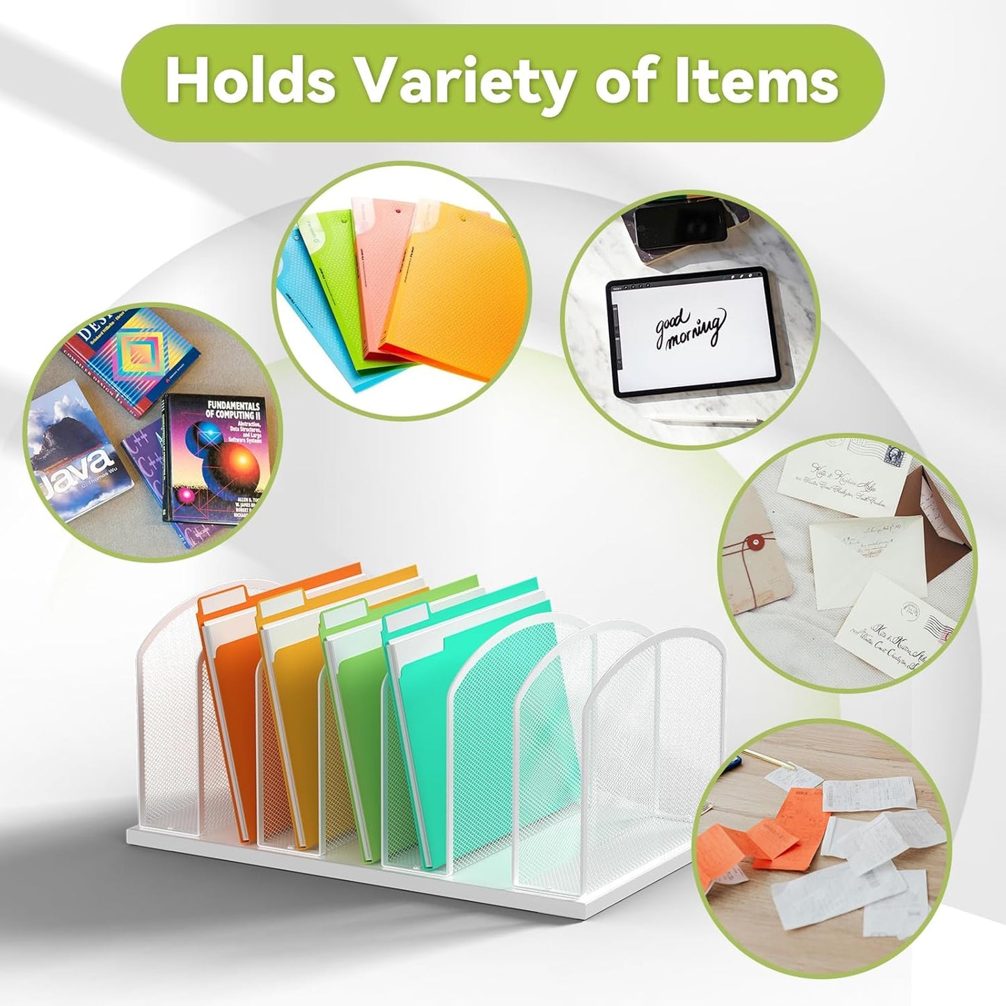 MINDEPOT Desk File Organizer 7 Sections Upright Mesh File Sorter Organizer for Desk, Office Organization File Holder for Home, Office & Classroom (Black, 1Pack)