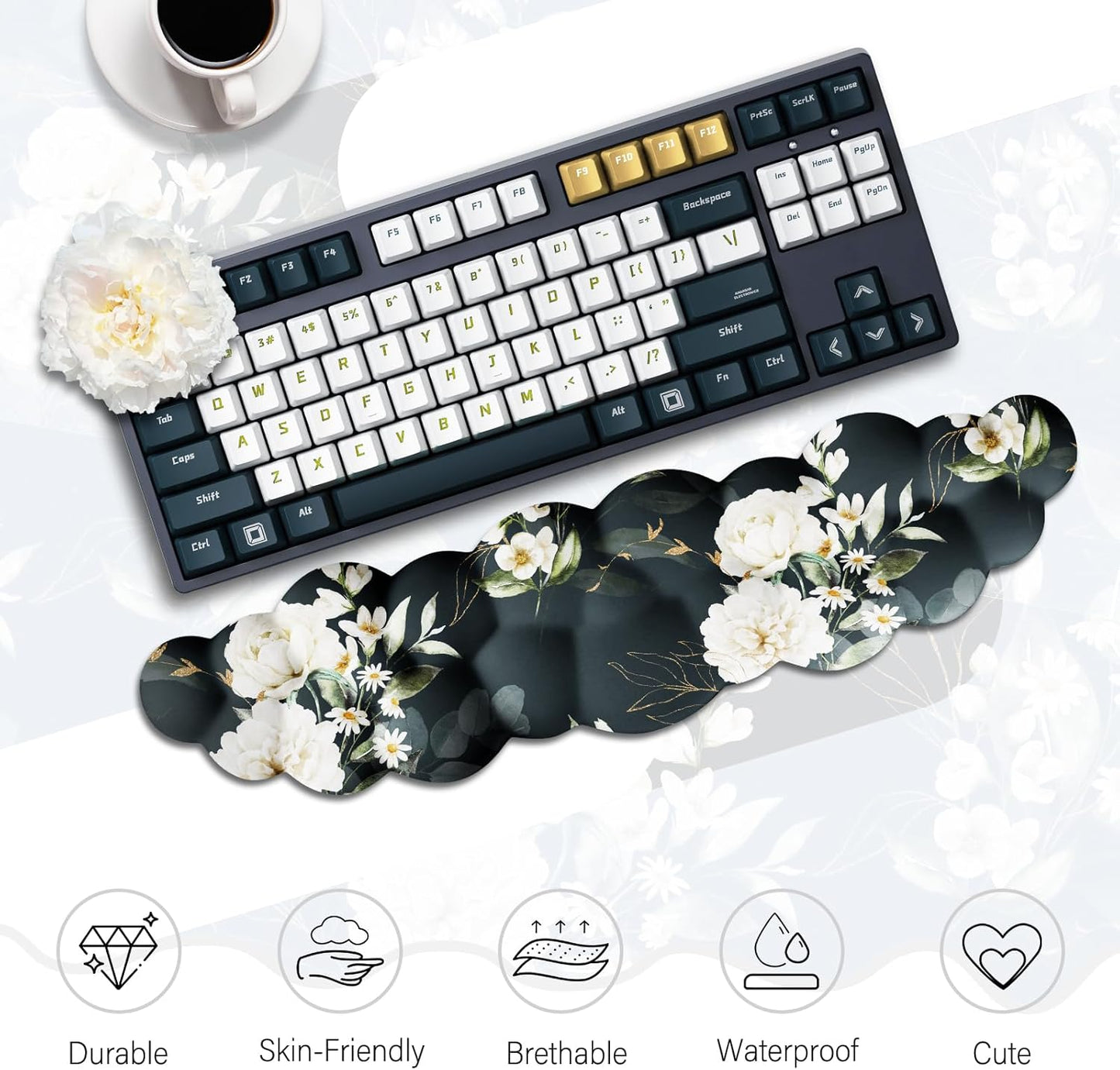 JIKIOU Upgrade Leather Cloud Keyboard Wrist Rest, Cloud Wrist Rest with Non-Slip PU Base, Comfortable Memory Foam Wrist Rest for Computer Laptop Mac Gaming Office and Pain Relief Christmas Wish Gift