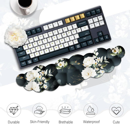 JIKIOU Upgrade Leather Cloud Keyboard Wrist Rest, Cloud Wrist Rest with Non-Slip PU Base, Comfortable Memory Foam Wrist Rest for Computer Laptop Mac Gaming Office and Pain Relief Christmas Wish Gift