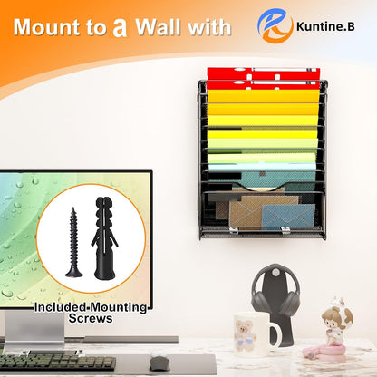 Kuntine.B Wall File Organizer Office Hanging Magazine Holder Wall File Organizer for Office Home (Black, 5 Tier)