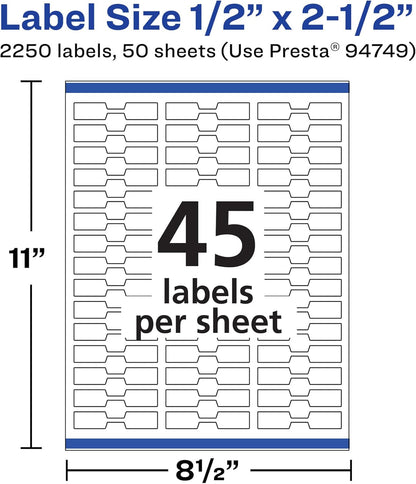 Avery Matte White Barbell Labels, Sure Feed Technology, 0.5" x 2.5", 1,125 White Labels, Permanent Adhesive, Laser/Inkjet Printable