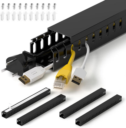 ZhiYo 2 x 2in Professional Server Rack Cable Management Raceway, 99in (6X L16.5in) Cable Raceway Kit, Electrically Safe PVC Open Slot Wire Raceway for Under Desk/Computer/Network Cords, Black