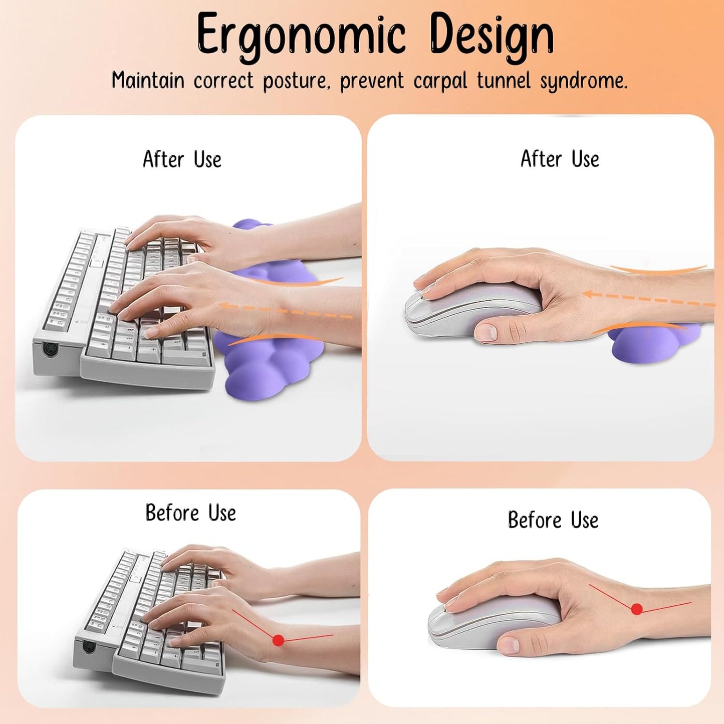 Keyboard Wrist Rest Mouse Wrist Support Set, Cloud Keybroad Wrist Rest Pad with Non-Slip PU Base, Memory Foam Wrist Rest for Pain Relief Computer Laptop Gaming Home Office, White