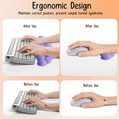 Keyboard Wrist Rest Mouse Wrist Support Set, Cloud Keybroad Wrist Rest Pad with Non-Slip PU Base, Memory Foam Wrist Rest for Pain Relief Computer Laptop Gaming Home Office, White