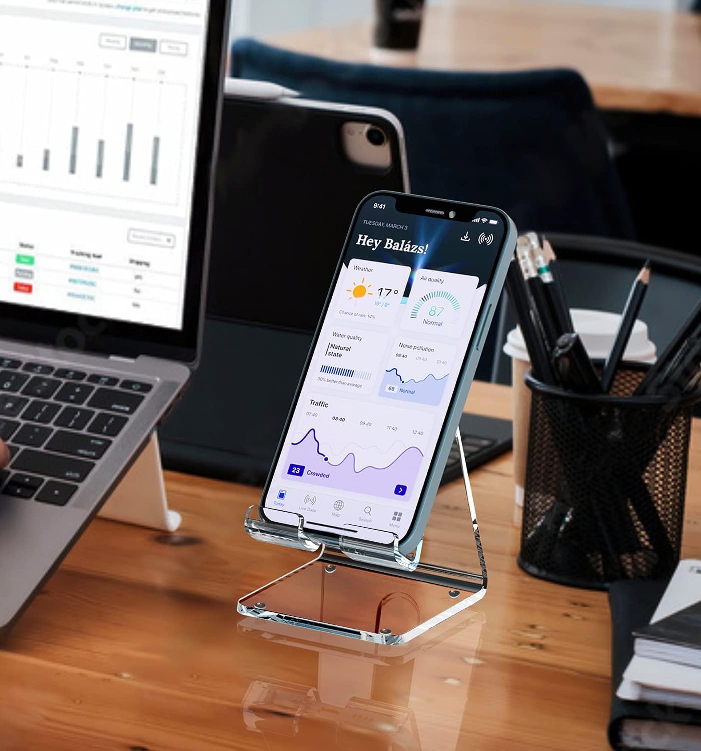Crpich Acrylic Cell Phone Stand, Portable Clear Phone Stand for Desk, Compatible with Phone16 15 14 13 Pro Max Mini 12 11 Plus SE, Switch, Android Smartphone, Pad, Tablet, Desk Accessories