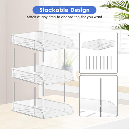 Clear Stackable Paper Trays 4 Pack, PET Letter Tray Desk Organizer, Desktop Organizers and Storage for Books, Magazines, Folders, A4 Size File Paper, Office Supplies