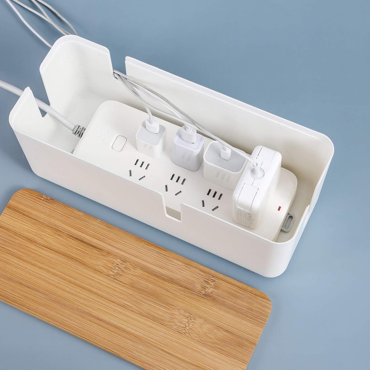 Changsuo Cable Management Box with Bamboo Lid Small Cable Organizer Box for Extension Cord Power Stripe Surge Protector Wire Management Concealer Organizer Cover Hider (Black)