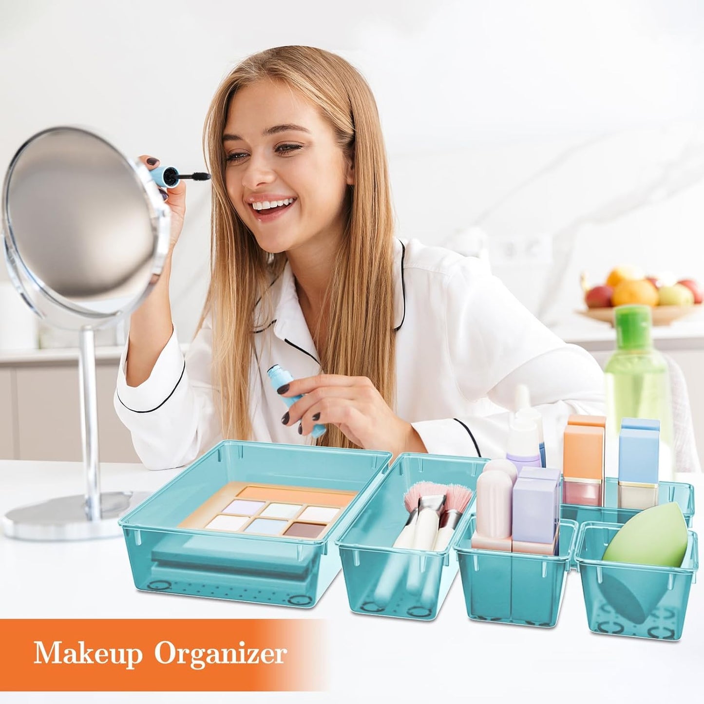 SpaceHacks 25 PCS Plastic Drawer Organizer Set, 4-Size Versatile Organizer Tool Trays & storage Bins for Makeup, Jewelry, and Gadgets in Bathroom, Bedroom and Office,Clear Black