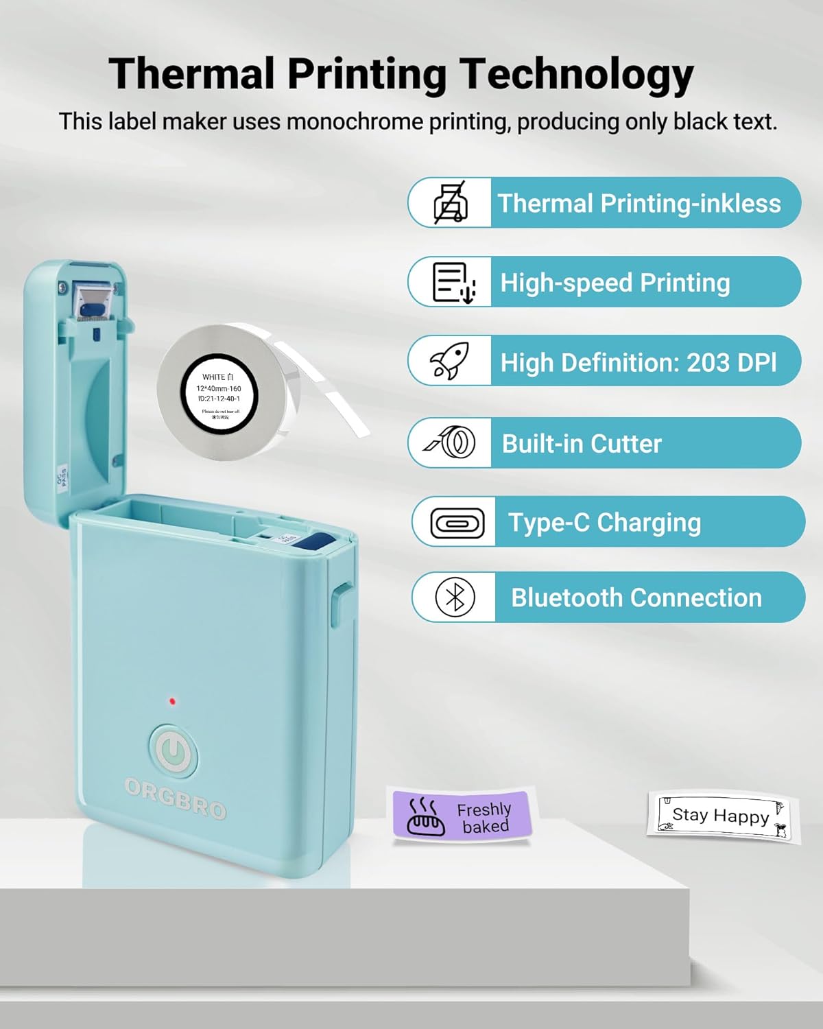 ORGBRO Label Maker Machine with Tape, X1 Portable Bluetooth Mini Label Printer, Support Pre-Cut & Continuous Label, Wireless Small Label Makers with Versatile App for School Home Office Organization