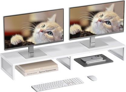Dual Computer Monitor Stand Riser, Desk Organizers and Accessories, Printer & TV Stand, Desk Shelf, Office Desk Accessories & Desktop Workspace Organizer for Office Supplies, Black