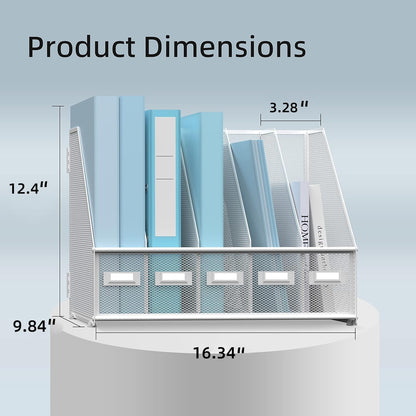 SUPEASY Desk Organizers Metal Desk Magazine File Holder with 5 Vertical Compartments Rack File Organizer for Office Desktop, Classroom, Home Workspace, Black