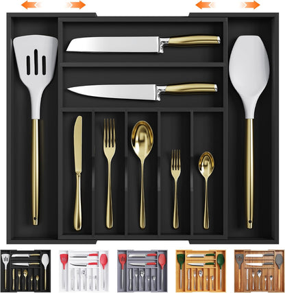 Kitchen Silverware Drawer Organizer and Storage Flatware Cutlery Utensil Holder Spice Rack Containers Bathroom Counter Cabinet Office Desk Makeup Drawer Tray Kitchen and Dining Tools Decor Accessories