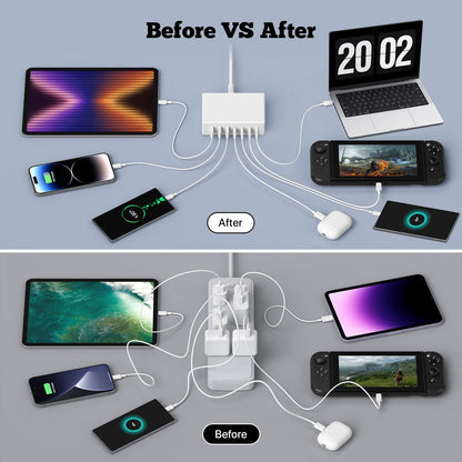 USB C Charger,10 Ports USB Charging Station with 6 Ports USB-C, Desktop 50W Multi Ports Charger Compatible with iPhone 12/13/14/15/16/Galaxy S22/S23/S24/S25/Tablet/Watch/Headphones