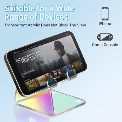 Tomorotec Iridescent Acrylic Cell Phone Stand, Portable Phone Holder for Desk Non-Slip Desktop Smartphones Holder Compatible with iPhone Samsung Galaxy Pixel Phone Cradle Dock Home Office