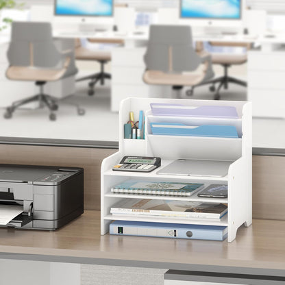 Desk File Organizer 4-Tier Desktop Paper Mail Organizer Document Holder for Home Office Supplies, Office Desk Accessories & Workspace (Nature)