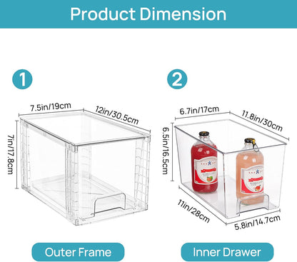 Vtopmart 4 Pack Stackable Storage Drawers,Clear Acrylic Drawer Organizers with Handles, Easily Assemble for Fridge, Bathroom,Kitchen Undersink,Cabinet,Pantry Organization and Storage