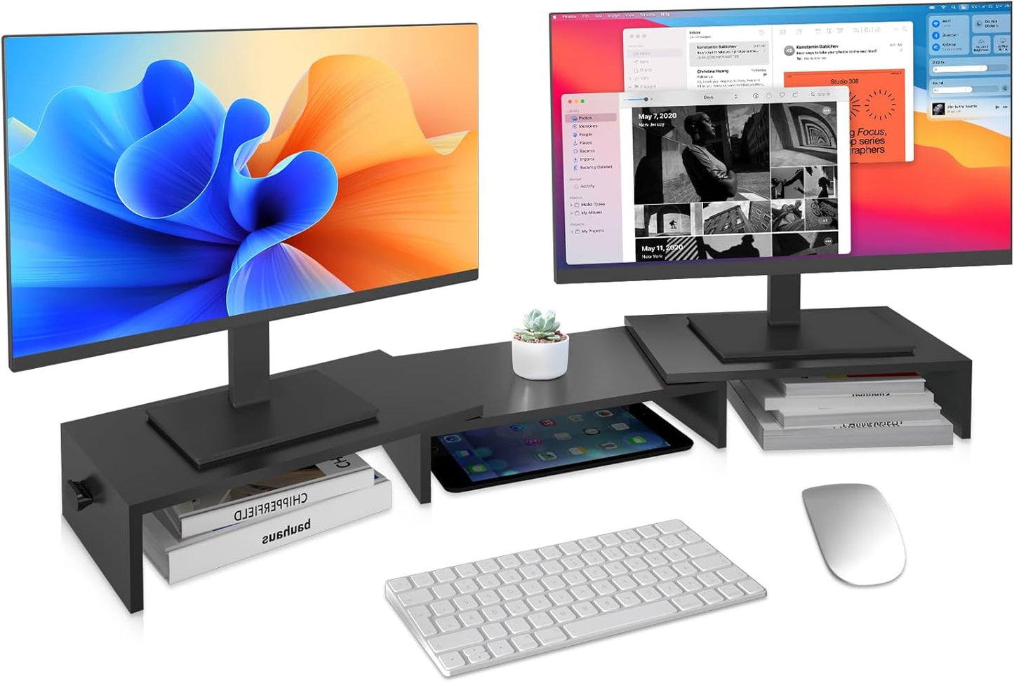 Pholiten Monitor Stand Riser, Desktop Stand, Computer Stand, Ergonomic Design, Two-Level Design, Desktop Organization, Keyboard Smartphone Storage, Printer Stand, Display Stand, 16.5 x 9.3 x 5.6