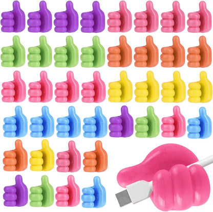 40 Pcs Creative Thumbs Up Wall Hooks, Self-Adhesive Silicone Thumb Holders, Multi-Function Cord Holder Clips for Desk Wall Nightstand, Wire Organizer for Charging Cables Keys,Pencils