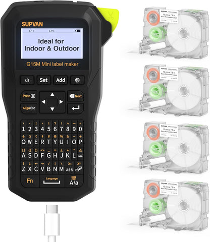 SUPVAN G15M Mini Portable Label Maker Machine with Heat Shrink Tube, Rechargeable 1200mAh Battery Thermal Transfer Printer, Compatible with Multi-Type Label, Home, Garage, Office & Outdoor