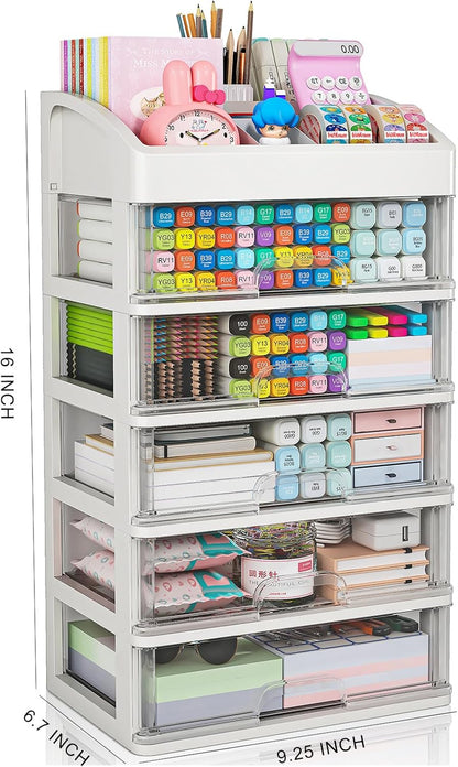Desk Organizer with 4 Drawer Storage, Desktop Drawers Organizer for Office/School Supplies, Plastic Stationary Makeup Organizer, Desk Storage Box Organizer for Office, School, Bathroom