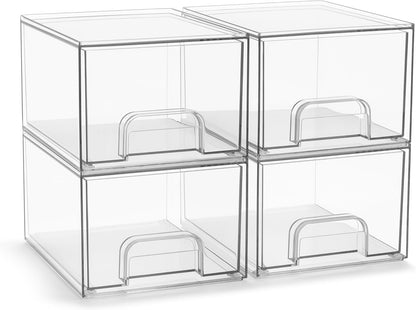 Sorbus Acrylic Storage Containers - 2 Pack, Stackable Storage Bins Set for Bathroom Organization - Clear Acrylic Drawer Organizers - Makeup Case Pull-Out Drawers (7.6’’ Tall)