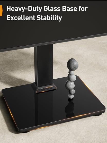 Perlegear Monitor Stand, Freestanding Monitor Mount for 13-34 inch Screens with 360 Degree Rotation, 5 Height Settings, Adjustable Desk Riser with Swivel and Tilt, Max VESA 100x100mm, PGTVS29