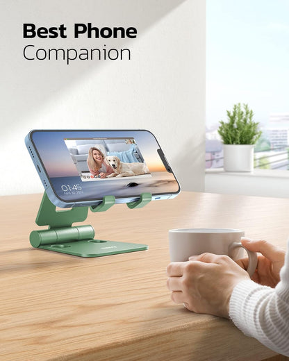 Nulaxy Dual Folding Cell Phone Stand, Fully Adjustable Foldable Desktop Phone Holder Cradle Dock Compatible with iPhone 17 16 15 14 13 12 11 Pro Max Xs Xr X 8, Nintendo Switch, All Phones