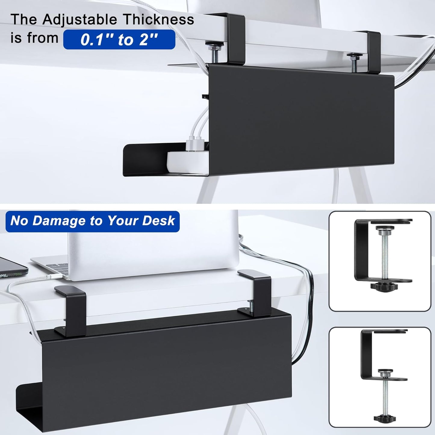 ZhiYo 16.5 Inch Sturdy Under Desk Cable Management Tray, Metal Cable Tray Under Desk, Black Table Management Basket, Wire Hider 1 Pack