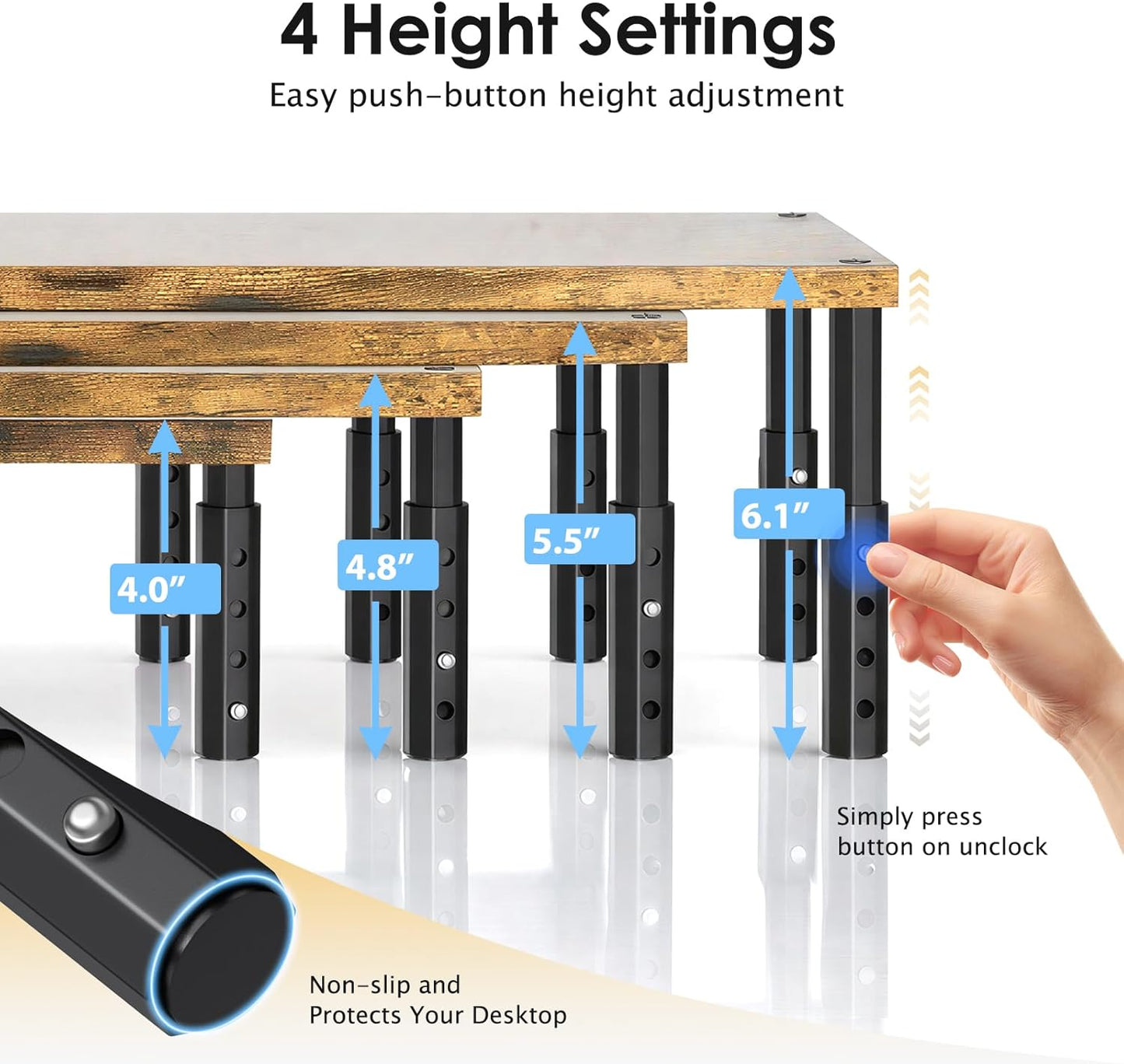 OPNICE Desk Organizers and Accessories, Adjustable Computer Monitor Stand Riser, Laptop Stand for Desk, Office Desk Accessories & Workspace Organizers for Home Office, Black Wood