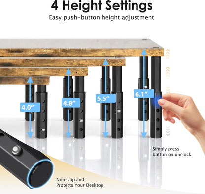 OPNICE Desk Organizers and Accessories, Adjustable Computer Monitor Stand Riser, Laptop Stand for Desk, Office Desk Accessories & Workspace Organizers for Home Office, Black Wood