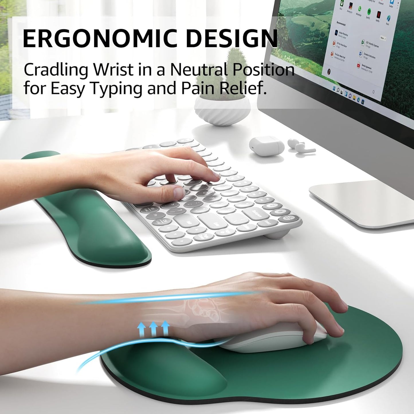 KTRIO Ergonomic Keyboard Wrist Rest and Mouse Pad with Wrist Rest Set, Memory Foam Wrist Support for Typing, Gaming, Office and Home Use, Black