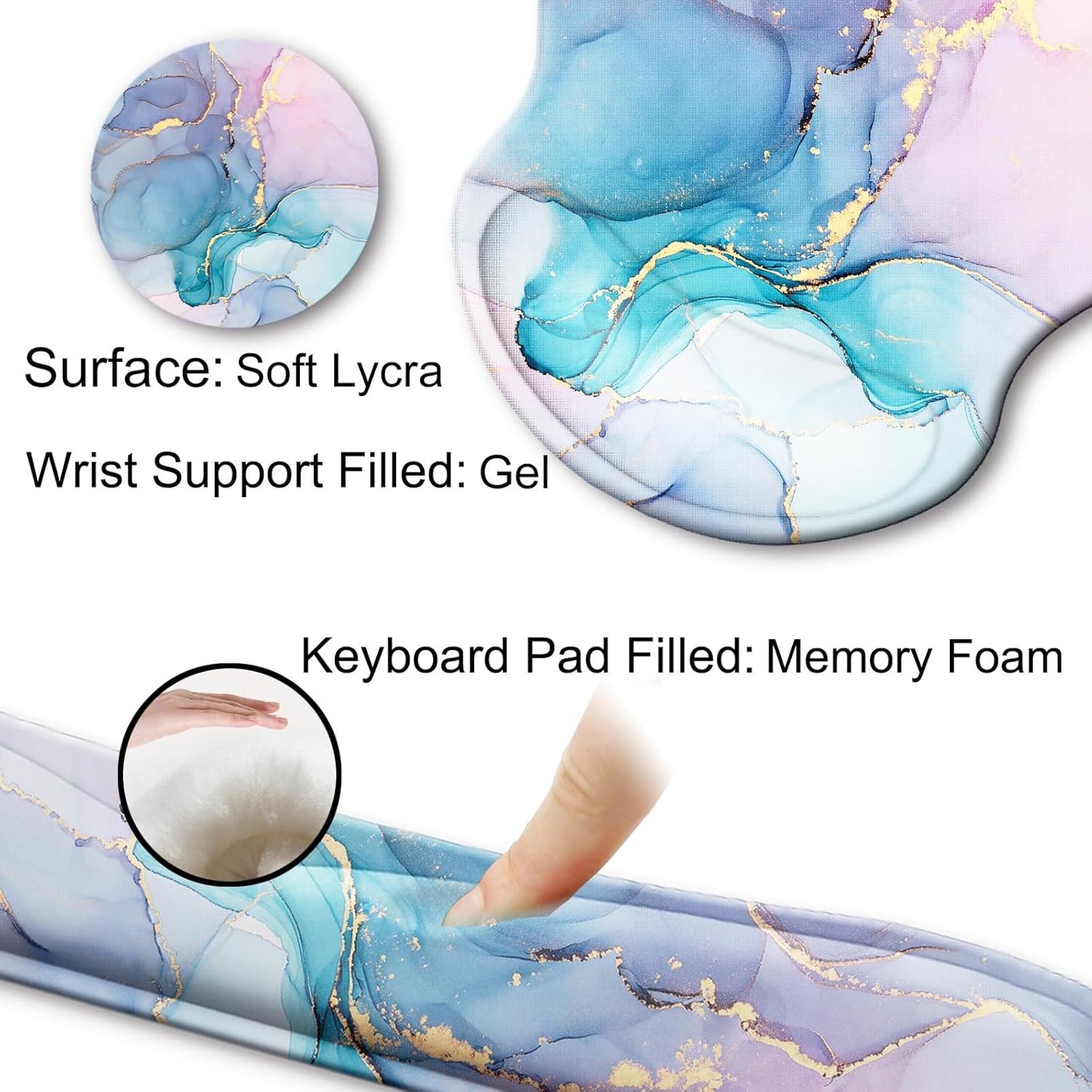 Mouse Pad and Keyboard Wrist Rest Support, with Non-Slip PU Base,Gel Mouse Pad with Coaster,Pain Relief for Gaming, Computer,Office -Beach