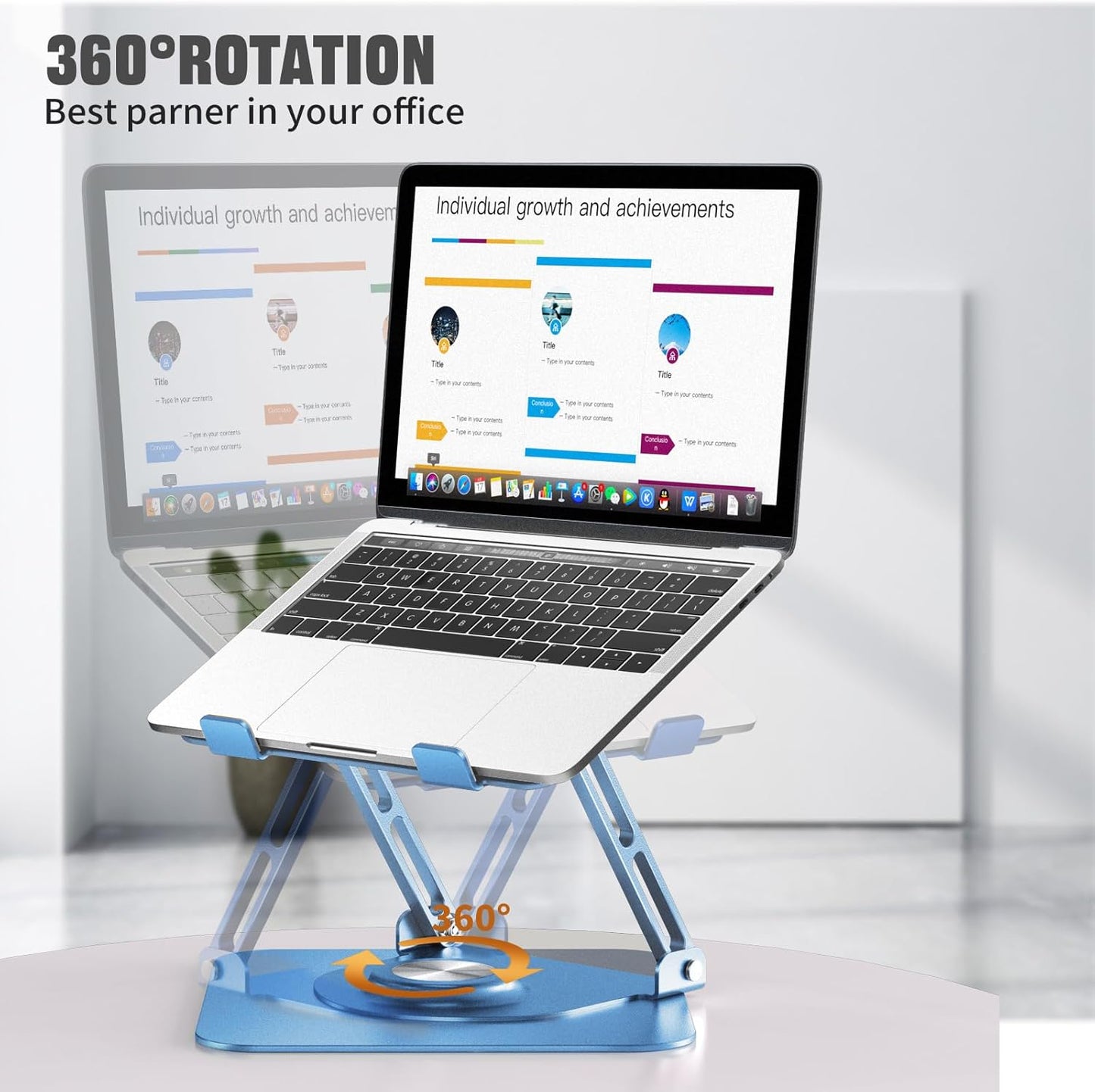 JOYEKY Laptop Stand for Desk, Adjustable Computer Stand with 360° Rotating Base, Ergonomic Laptop Riser for Collaborative Work, Foldable & Portable Laptop Stand, fits for All 10-16" Laptops (Grey)