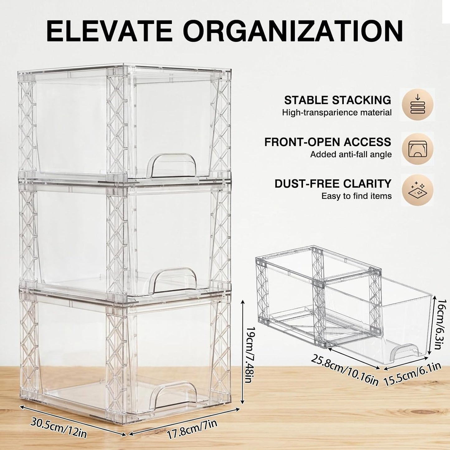 Bathroom Organizers and Storage Boxes 4pack, 7in Stackable Storage Drawers Plastic Simply Assembled Containers Bins Suitable for Cosmetics, Bathroom, Kitchen, Cabinets, and Snack Storage Boxes