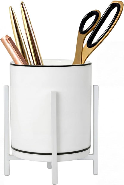 4.72" Gold Pen Holder Aesthetic Pencil Holder for Desk, Gold Desk Organizers and Accessories for Women Girls, Ceramic Pen Holder for Office