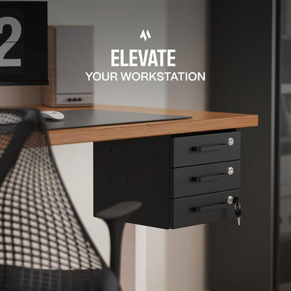 Under Desk Drawer Slide-Out – Lockable Metal Storage Drawers with Cable Management for Office & Home (Double, Bracketed)