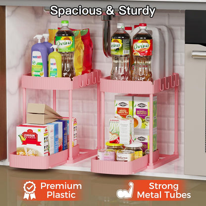 Ukeetap Multi-Purpose Pull-Out Storage Organizers, Under Sink/Cabinet Organizers and Storage for Bathroom & Kitchen, Black, 12.8 Inches, 2 Packs
