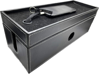 NEET Cable Management Box Large, Computer Cord Organizer, Hide and Conceal, Power Cable Organizer, Computers and Desks, Black Stitched Leather