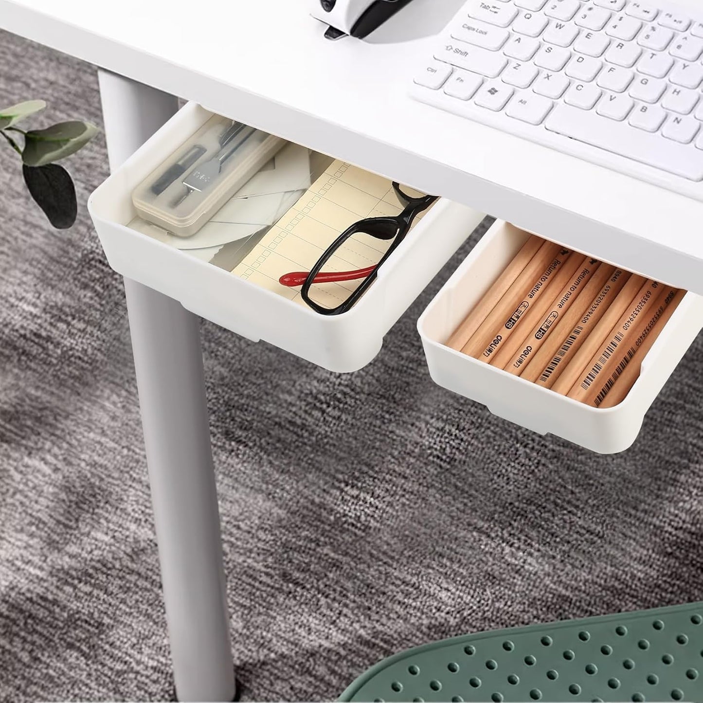 2pcs Under Desk Drawers - Self-Adhesive Hidden Undermount, Slide-Out Storage Organizer for Office & Home (S+L Size)
